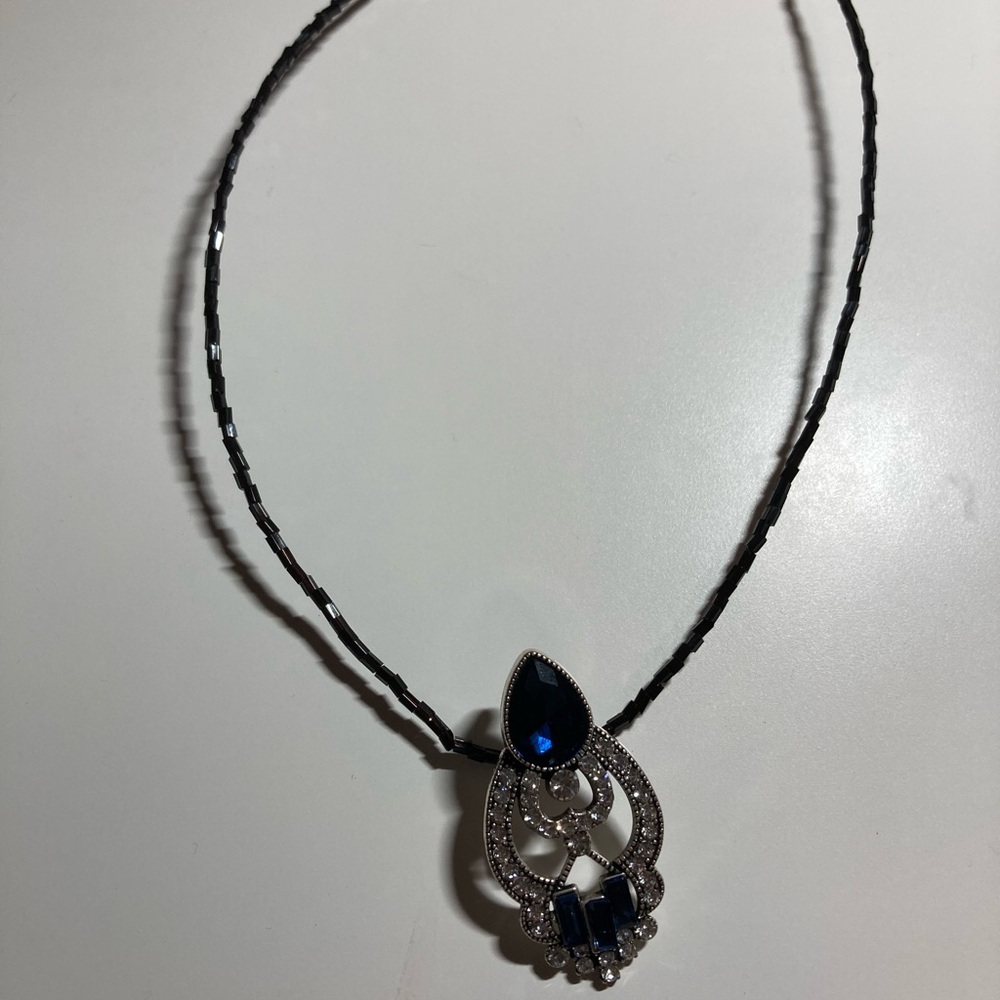 Handmade Elegant Black Necklace, Upcycled Vintage Earring Pendant, Sparkly